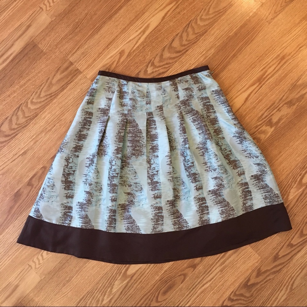 Anthropologie Odille Silk Pleated A-line drop waist aqua brown Skirt sz 4